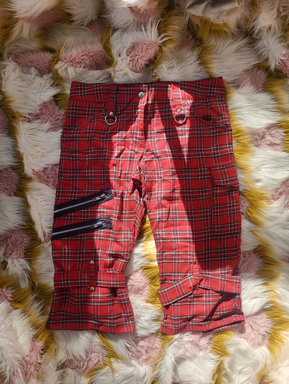 Lip service y2k vintage red plaid Capri pants buckles, zippers goth alternative